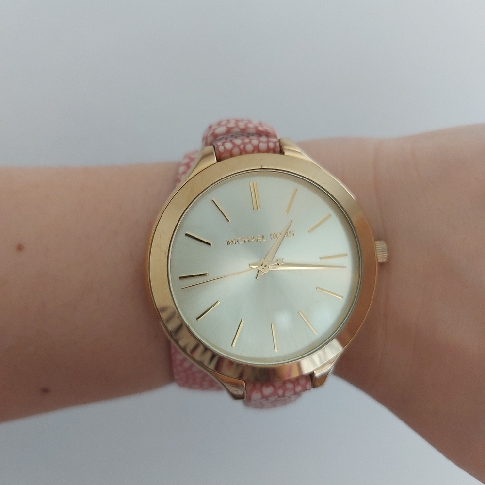 Michael Kors pink snake skin watch